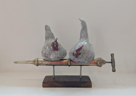 Pair of Kintsugi Chickens on Syringe 