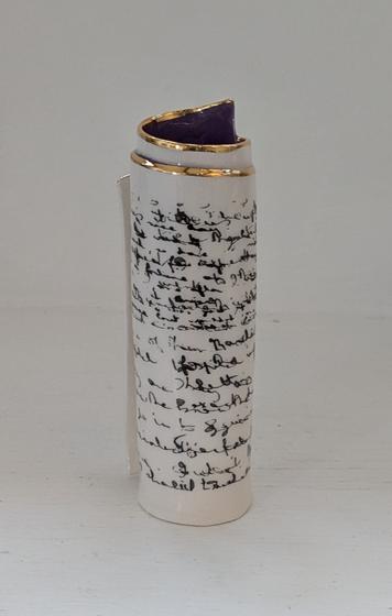 Small Purple Script Scroll Bud Vase