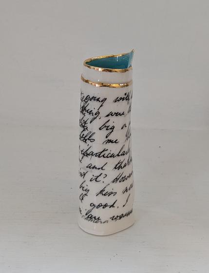 Small Turquoise Script Scroll Bud Vase