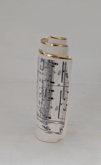 Small White Music Scroll Bud Vase