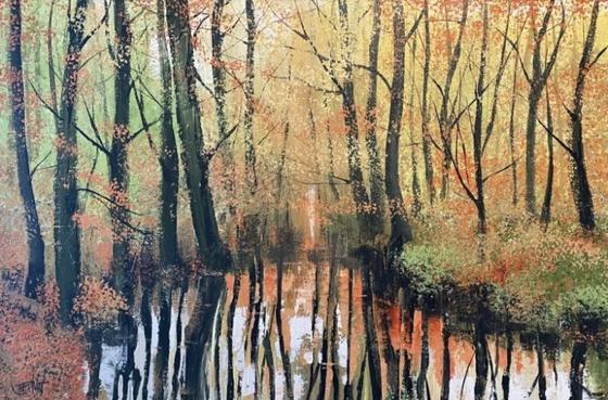 Autumn Trees by the Pond