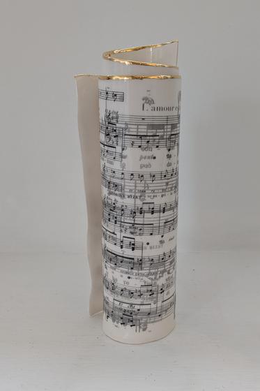 Extra Large White Music Scroll Bud Vase